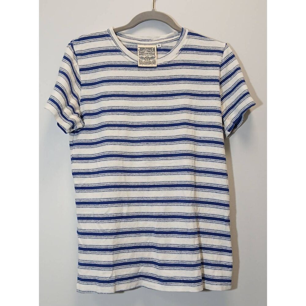 Jungmaven womens small blue cream tee shirt Hemp organic cotton stripe